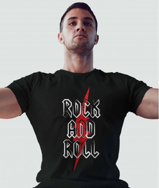 Мъжка тениска с щампа Текст и надписи ROCK AND ROLL